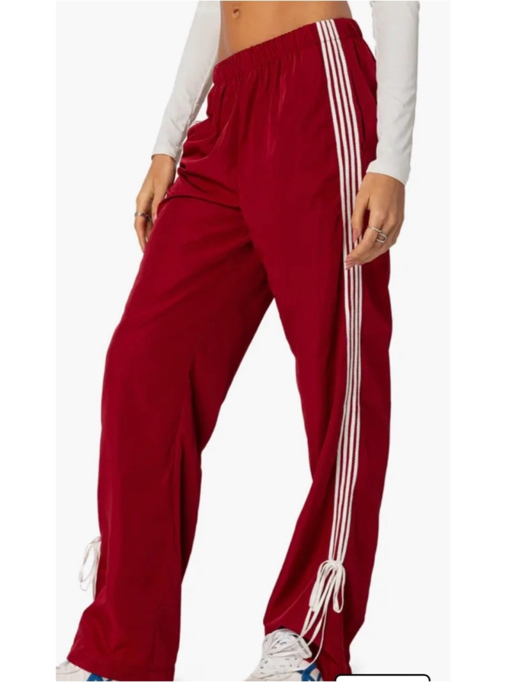 Edikted Burgundy Track Pants with White Side Stripes Size Small